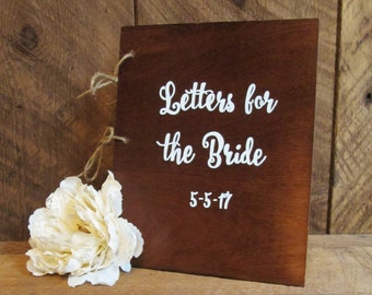 Letters to the bride book, bridal shower book, bridal shower guest book, advice for the bride, bride advice book, wood book, wood guest book