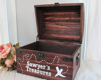 Personalized kids keepsake chest, Christmas gift for kids, pirate treasure box, custom piggy bank trunk, wooden memory box, gift for boy
