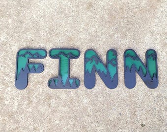 Personalized Forest Mountain Nursery Letters, 3D Wood Name Sign