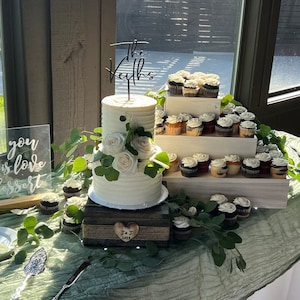 Wood cupcake stand, tiered stand, 3 tier wedding cake stand, rustic wedding reception decor, DIY wedding, candy bar decor, party decoration Bild 2
