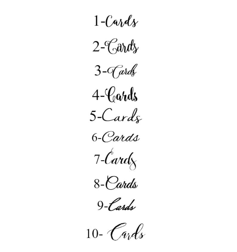 May include: A list of numbers 1 through 10 with the word "Cards" written next to each number.