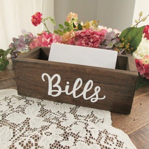 Wooden bills box, rustic desk organizer, mail or coupon holder, kitchen home decor, entry catch all box, personalized wooden box, home decor