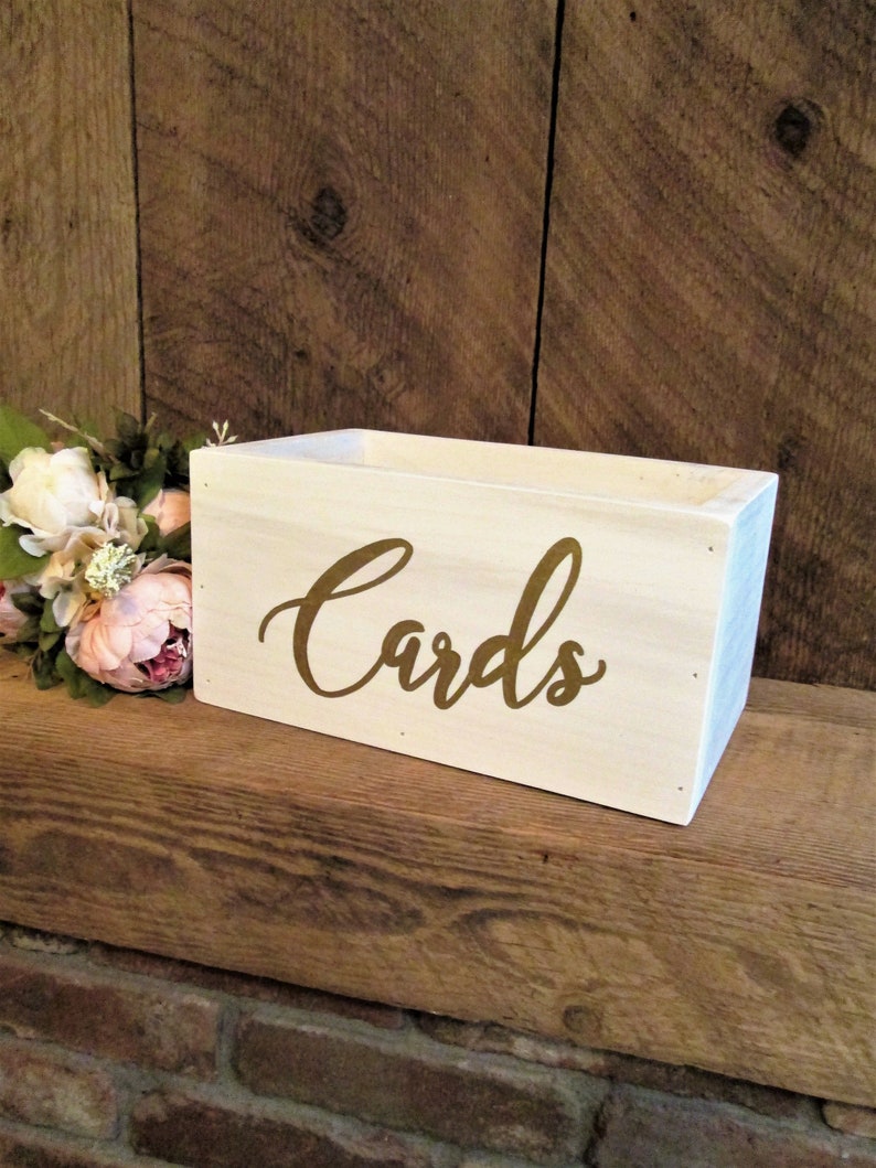 Personalized bridal shower card box, white and gold wedding, rustic wedding decor, gift table box, baby shower decor, hand painted gift 