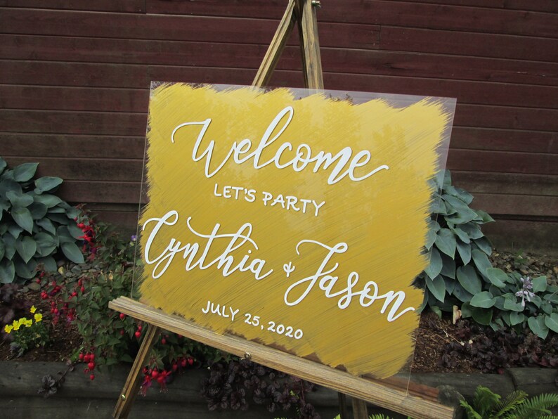Hand painted acrylic wedding sign greenery wedding decor Etsy