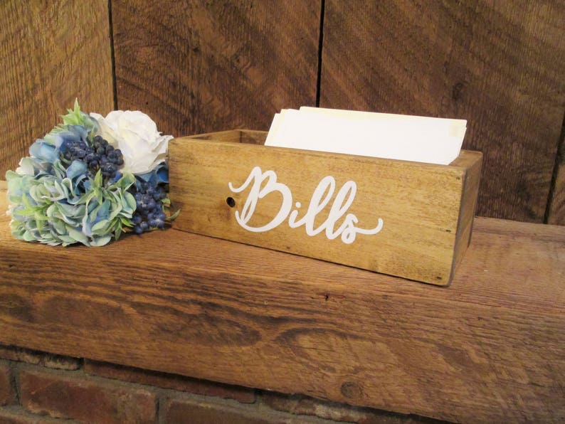 Rustic Wooden Bills Organizer Box Farmhouse Home Decor Desk Etsy