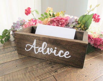 Wooden advice box, rustic wedding decor, baby shower advice, bridal shower advice, advice for the bride and groom, graduation advice box