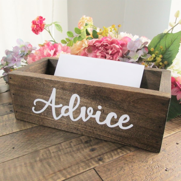 Wooden advice box, rustic wedding decor, baby shower advice, bridal shower advice, advice for the bride and groom, graduation advice box