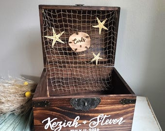 Nautical themed wooden cards and letters chest for wedding, graduation, or birthday party