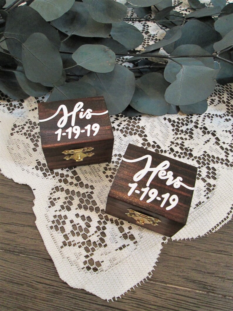 Personalized wood ring box set of two custom ring bearer box Etsy