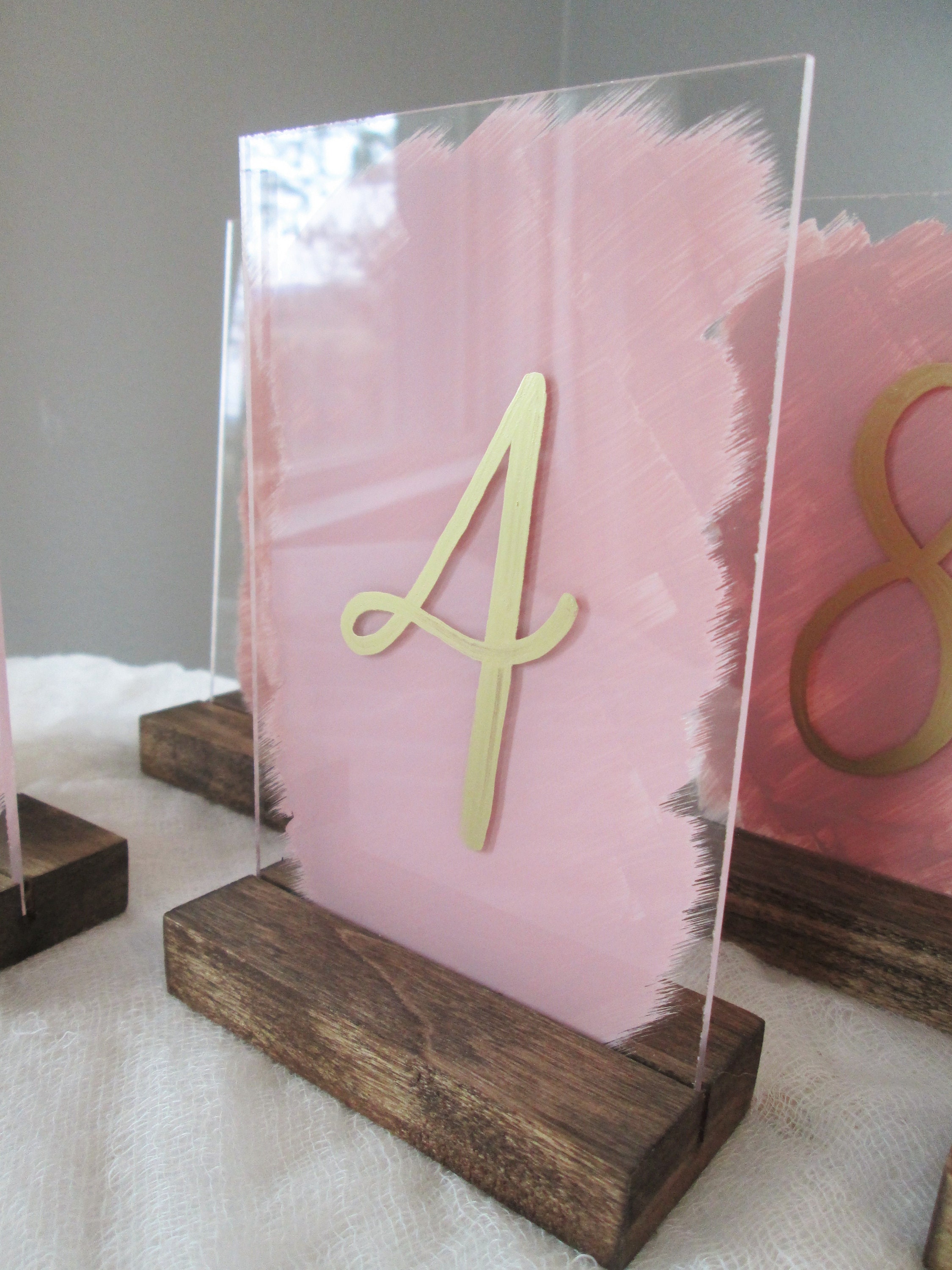 Gold Acrylic Table Number with Stand Hand Painted Wedding Etsy
