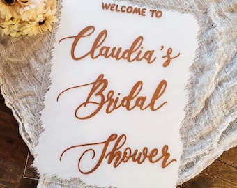 Personalized bridal shower welcome sign, keepsake gift for bride, rose gold bridal shower decor, large hand painted welcome sign