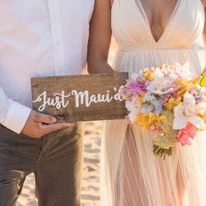 Personalized wooden just maui'd sign, destination wedding sign, just married custom sign, Hawaii wedding, travel wedding sign, we eloped image 6