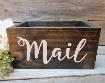 Hand painted wooden mail holder, home office decor, bridal shower gift for her, housewarming gift, gift for couple, rustic home decor