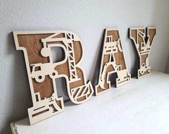 Construction Name Letters for Nursery or Kid's Wall, Play Room Wall Sign, Baby Name Large Sign, 3D Wall Letters, Construction room decor