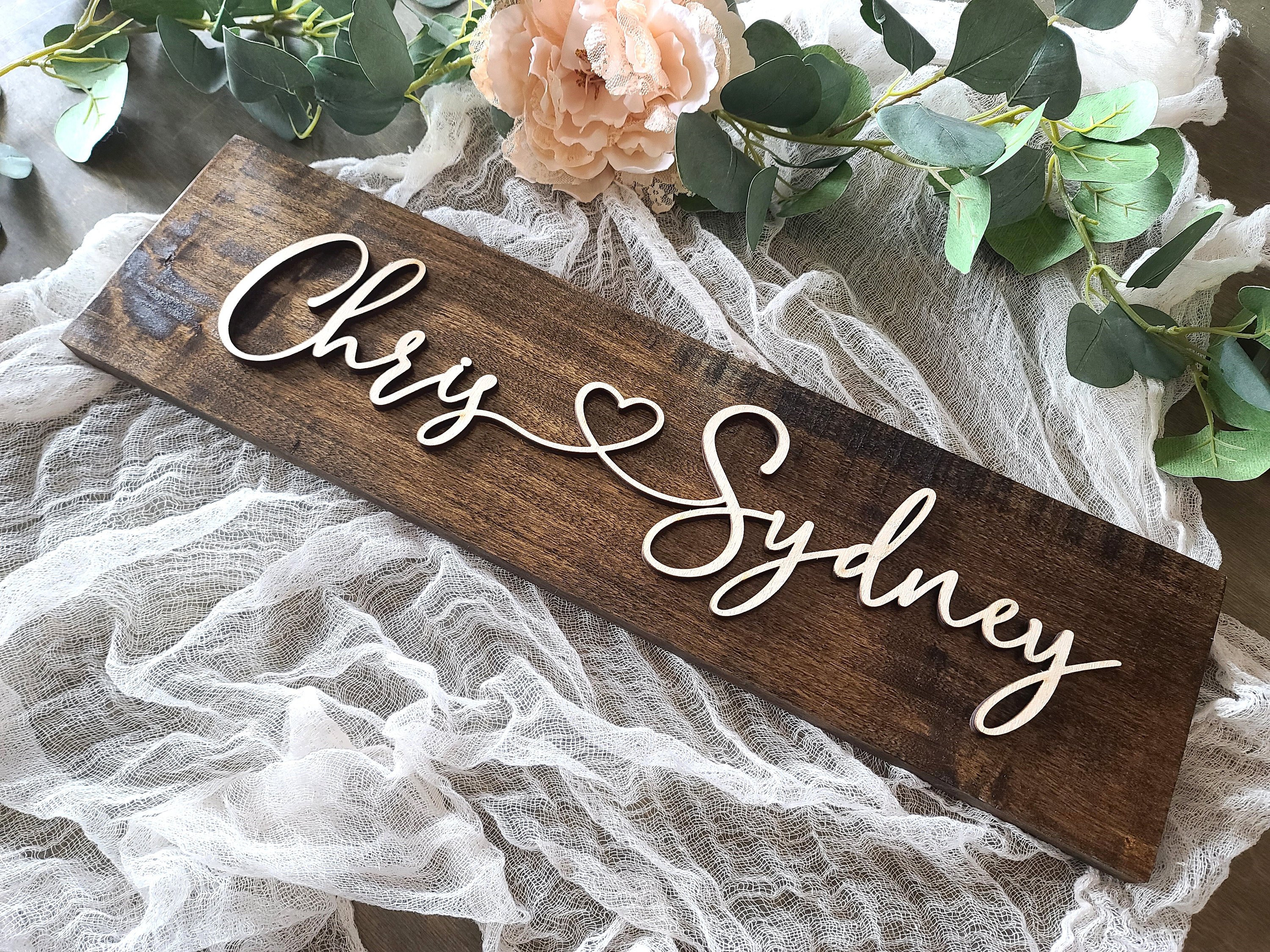 Personalized Heart Name Sign - 3D Wood Couple Name Sign - Boyfriend ...