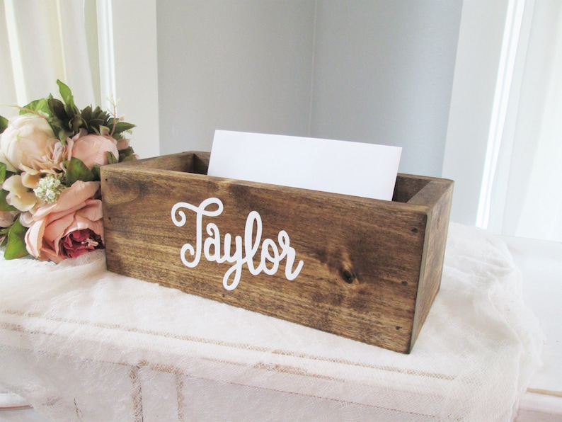 Personalized graduation card box, gift for graduate, class of 2025, dorm room decor, mail holder, mail organizer, rustic wooden cards box