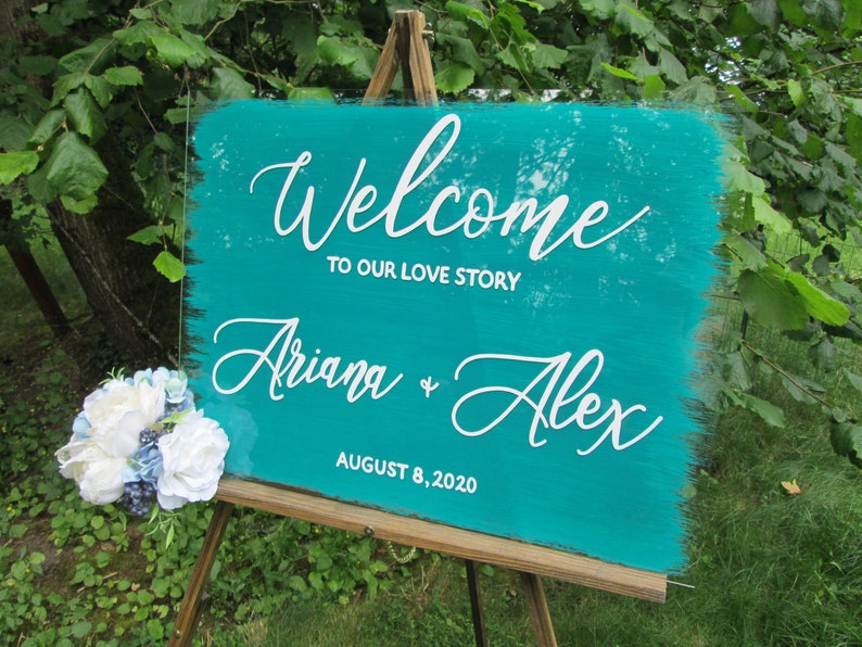 Hand painted acrylic wedding sign greenery wedding decor Etsy