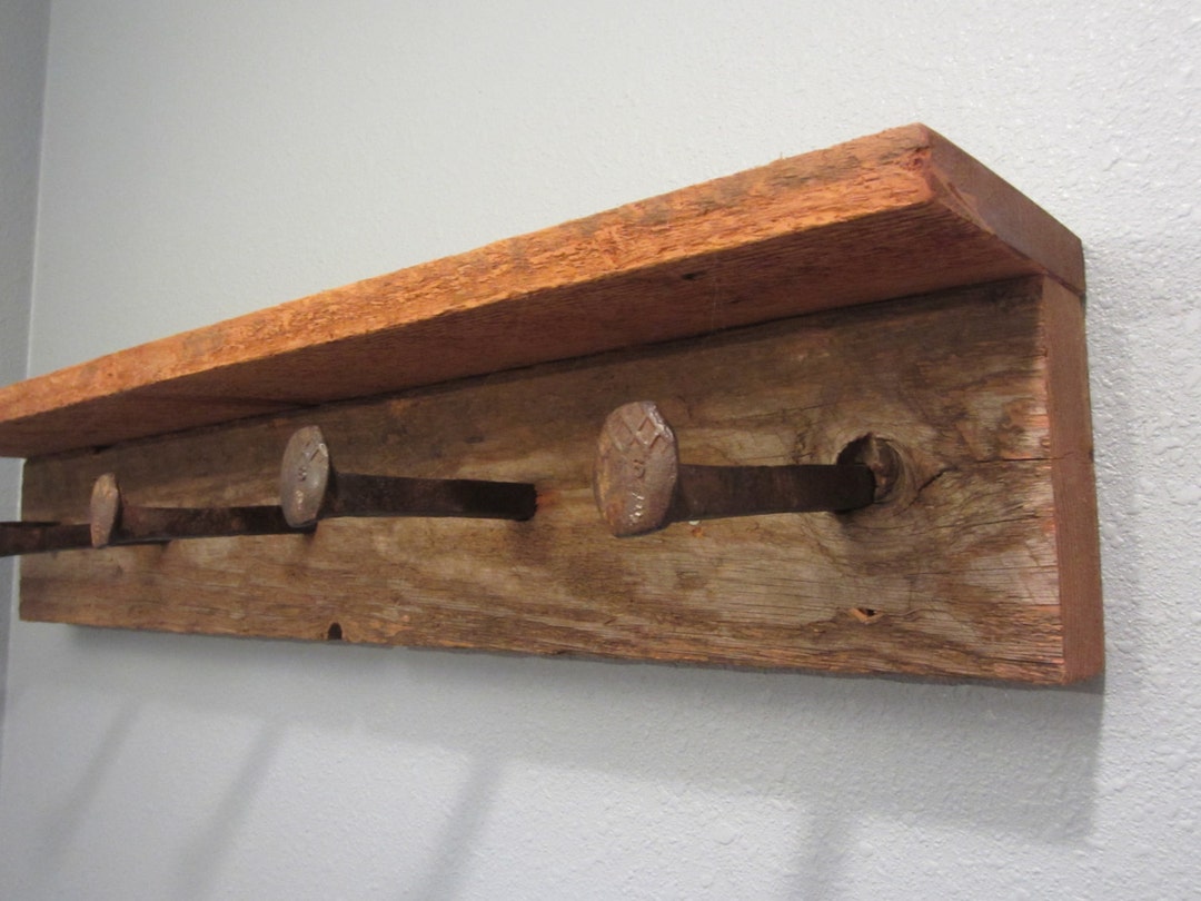 Rustic Rack Shelf Look Rustic Shelf, Rustic Home Decor, Rustic Coat Rack, Shelf With Spikes ...