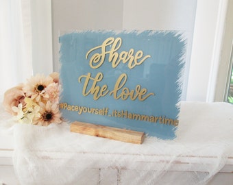 Hand painted personalized acrylic share the love wedding hashtag sign, modern reception decor, bridal shower sign, baby shower decoration
