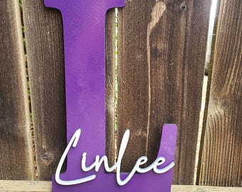 Last name large capital letter sign, 3D layered wooden established sign, personalized wedding or shower gift for couple, Gift for Kids