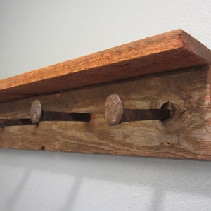 Rustic shelf, rustic home decor, rustic coat rack, shelf with spikes, wall shelf, barnwood shelf, barnwood rack, rustic wall shelf with hook image 1