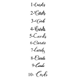 May include: A list of numbers 1 through 10 with the word "Cards" written next to each number. The numbers are written in a cursive font.