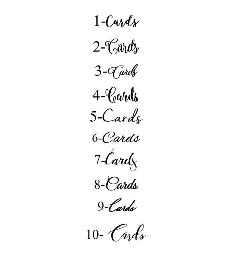 May include: A list of numbers 1 through 10 with the word "Cards" written next to each number. The numbers are written in a cursive font.