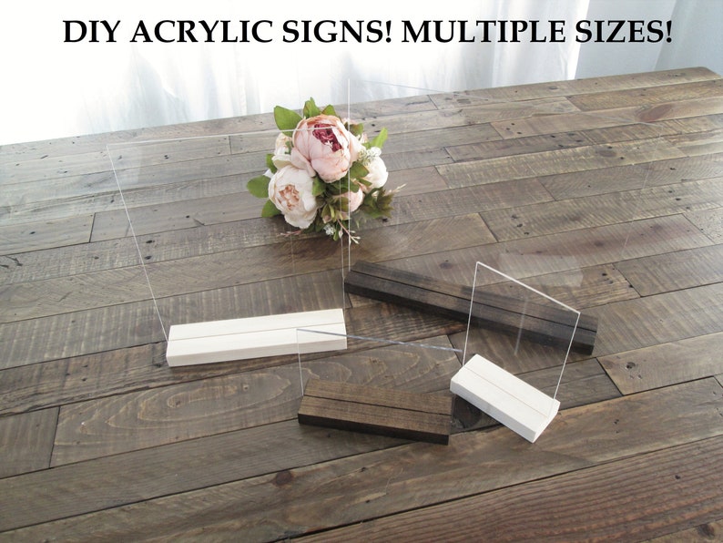 Blank acrylic signs with stands, DIY wedding sign, table number blanks, DIY acyrlic sign, reception decor, party decor, shower sign image 5