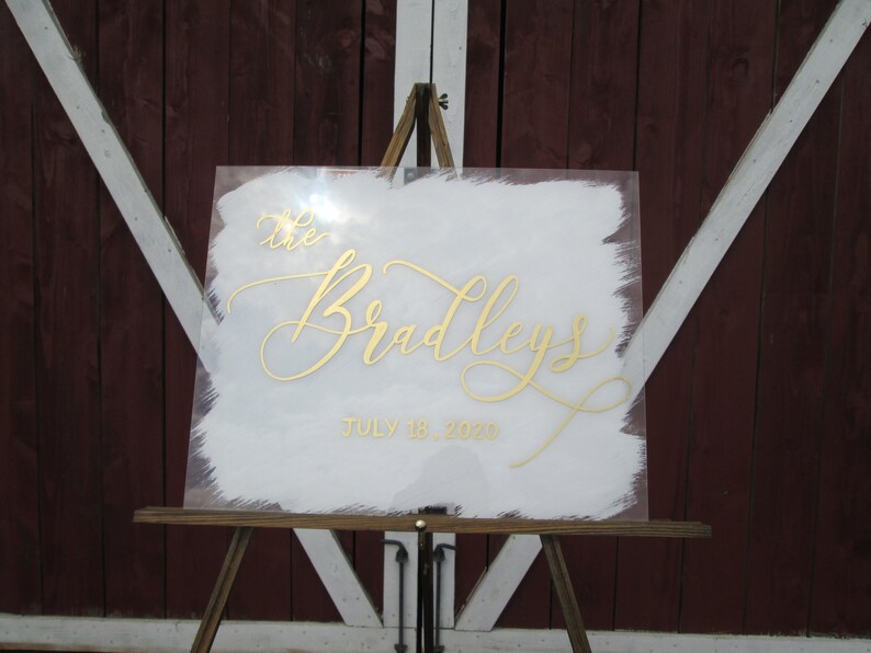 Acrylic wedding welcome sign blue and copper acrylic wedding sign with stand brush stroke painted back watercolor modern acrylic sign