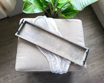 Wooden centerpiece serving tray, ottoman coffee table tray, charcuterie board, Christmas gift for her, cheese board, wood serving tray