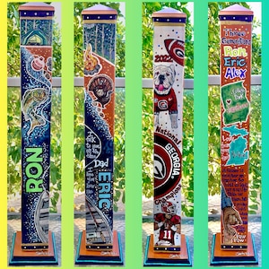 Hand painted and lettered Garden Pole, sealed and placed on Swivel Stand, finished with copper top, with personalized favorites