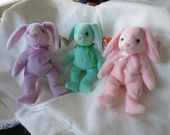 Set of 3 Bunnies Hippity Hoppity and Floppity Vintage 90's Beanie Babies