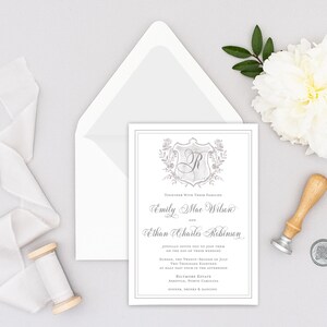 Wedding Invitation - Calligraphy Wedding Invitation, Monogram - Emily Mae