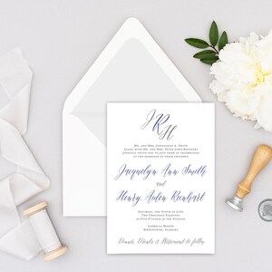 Wedding Invitation - Calligraphy Wedding Invitation, Monogram Wedding Invitation - Jacquelyn Ann