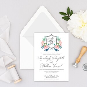 Wedding Invitation - Calligraphy Wedding Invitation, Floral Wedding Invitation, Monogram Wedding Invitation - AnnaLeigh