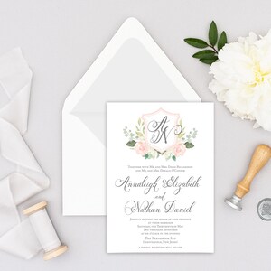 Wedding Invitation - Calligraphy Wedding Invitation, Floral Wedding Invitation, Monogram Wedding Invitation - AnnaLeigh Elizabeth
