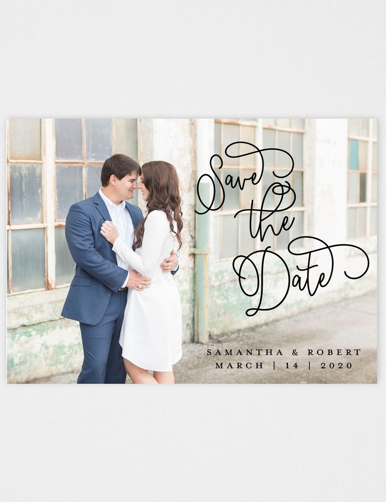 PRINTED Photo Save the Date Card with Envelopes Custom Save the Date Photo Card Simple Calligraphy Save the Date Samantha Lynn
