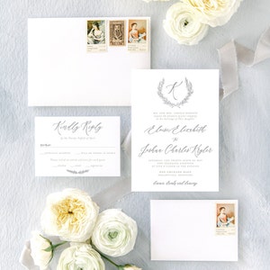 Wedding Invitation - Calligraphy Wedding Invitation - Laurel Crest Wedding Invitation - Eloise