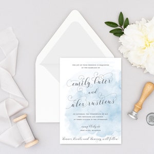 Wedding Invitation -Watercolor Wedding Invitation - Blue Watercolor Wedding Invitation - Emily & Alex