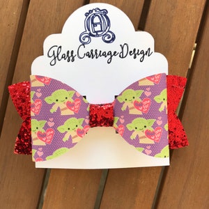Baby Green Alien Valentines Day Bow