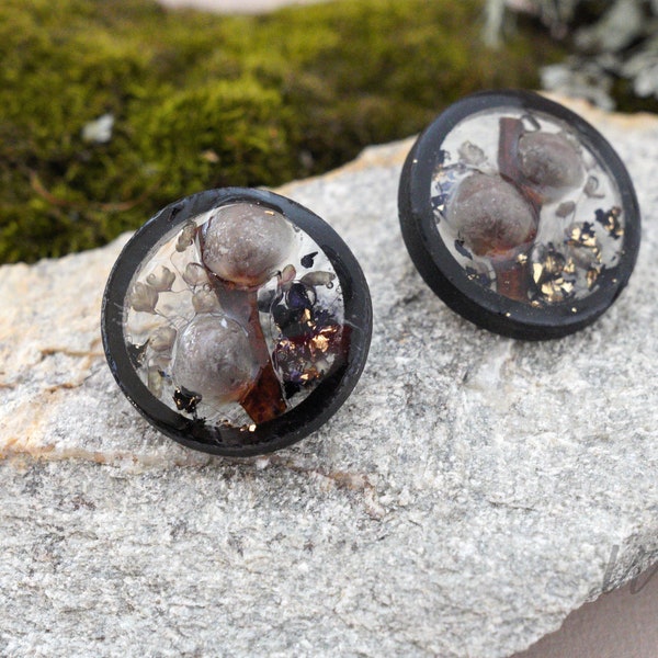 PUSSY WILLOW terrarium earrings,Forest earrings, Willow catkin resin earrings,MOSS earrings, Woodland Lichen jewelry,Statement Stud Bohemian