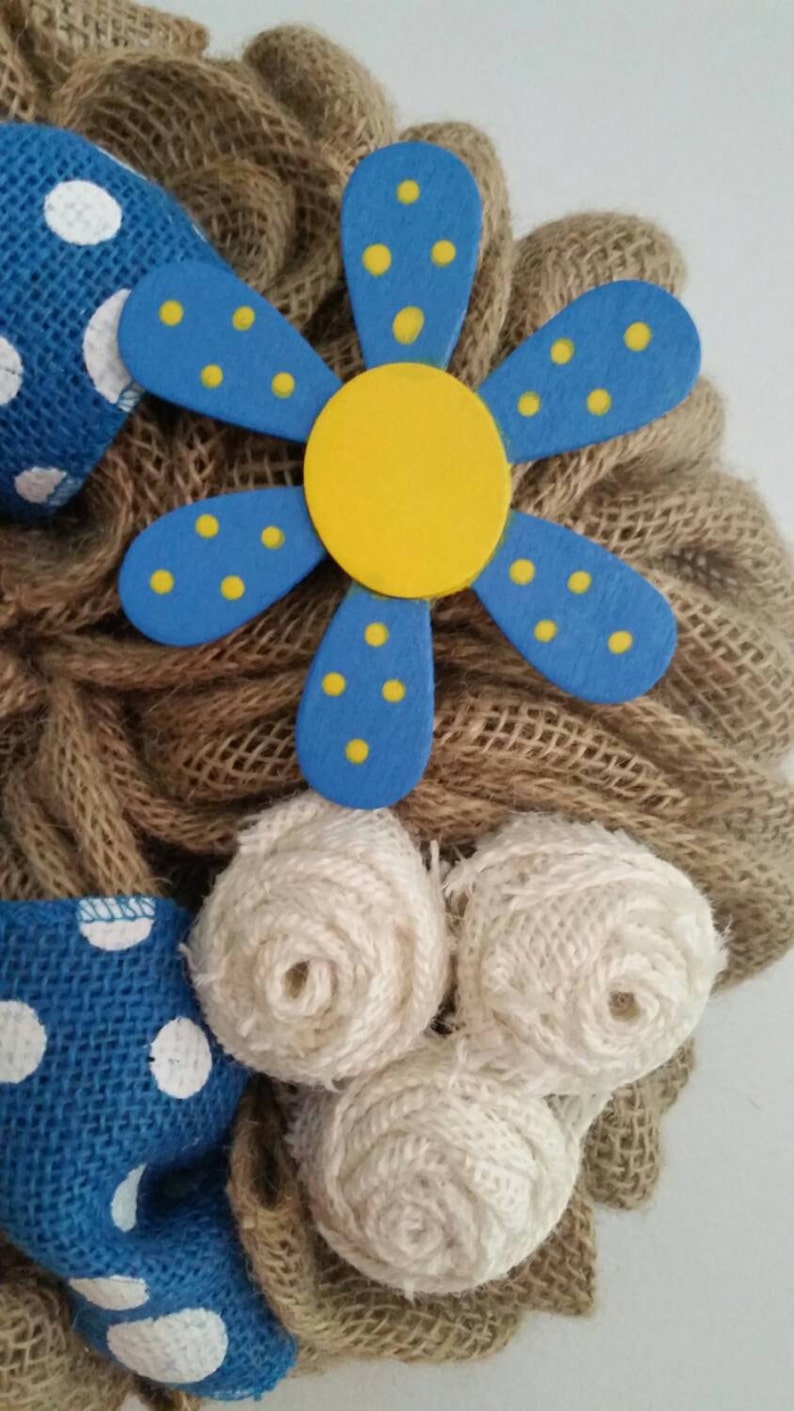 Rustic Wreath Beautiful Blue and White Burlap Wreath Summer Wreath Flower Wreath Small Wreath