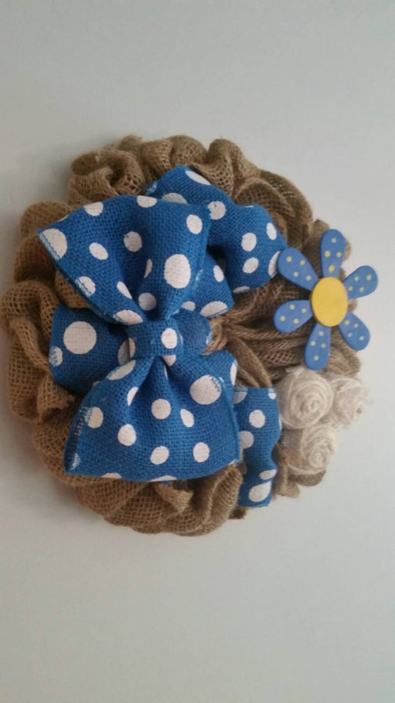 Rustic Wreath Beautiful Blue and White Burlap Wreath Summer Wreath Flower Wreath Small Wreath