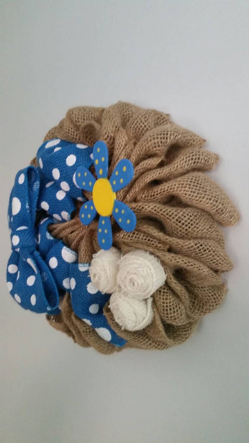 Rustic Wreath Beautiful Blue and White Burlap Wreath Summer Wreath Flower Wreath Small Wreath