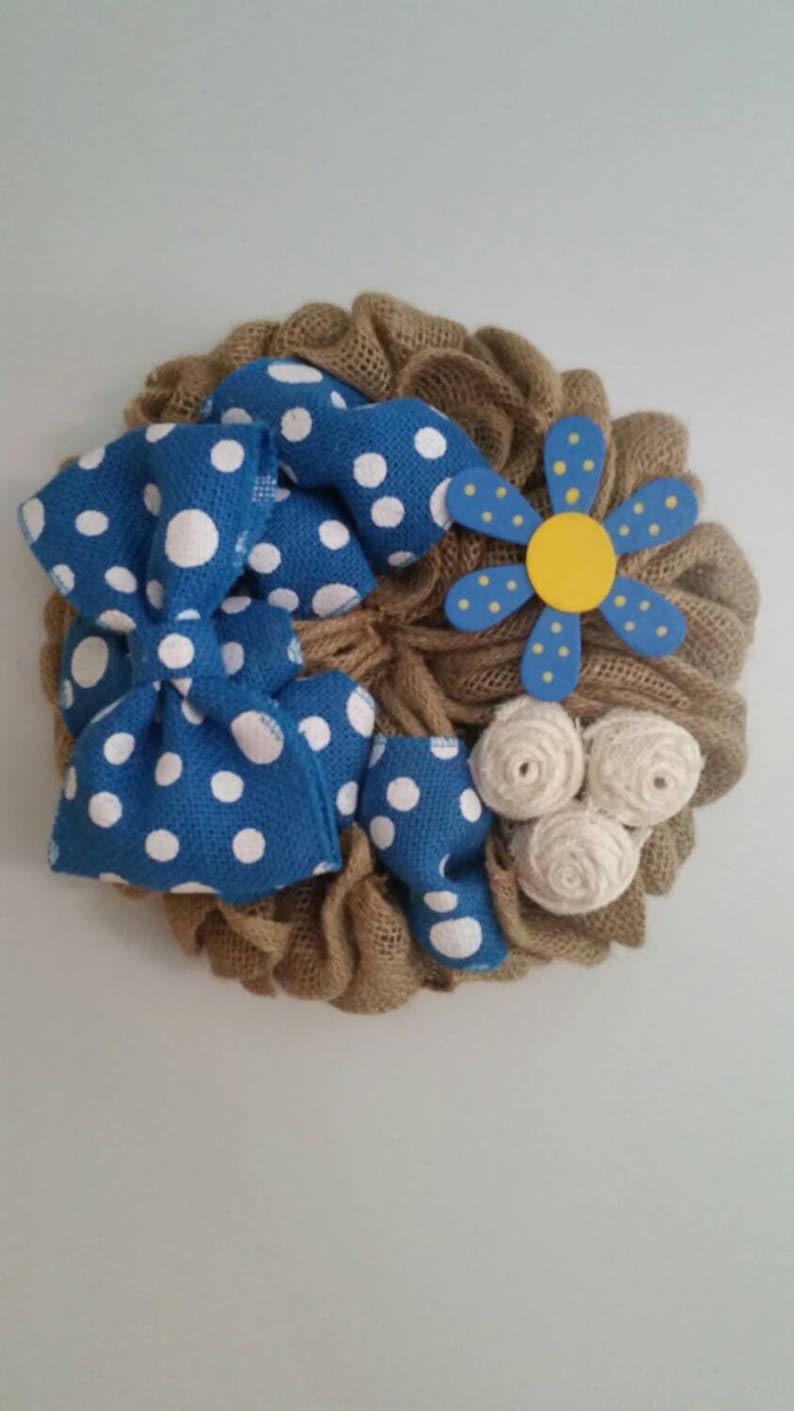 Rustic Wreath Beautiful Blue and White Burlap Wreath Summer Wreath Flower Wreath Small Wreath