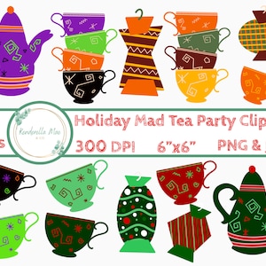 30 Mad Tea Party Holiday Clip Art | Alice In Wonderland | PNG | |JPG | Hand Drawn | Magic Kingdom | Digital Download | Inspired