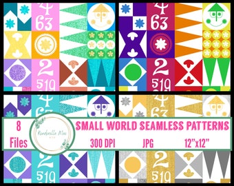 Small World Seamless Pattern Set | Colorful Fabric & Scrapbook (Digital Download)