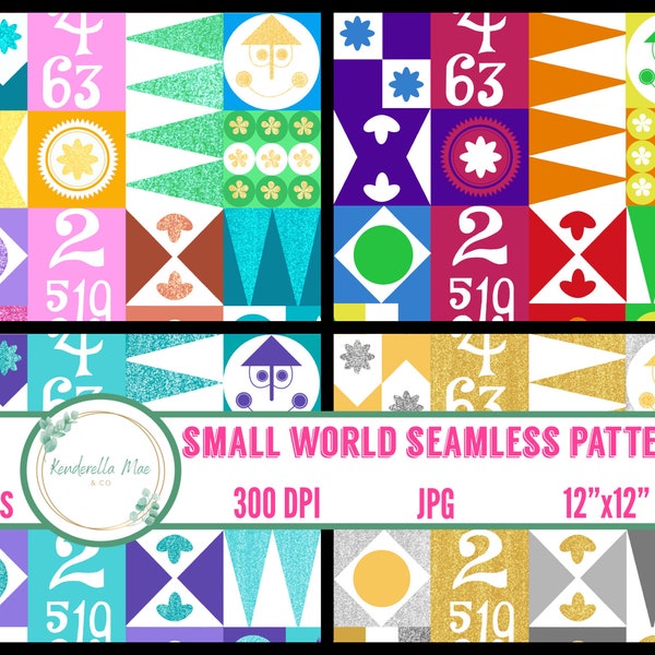 4 Seamless Patterns | Small World | JPG | Attraction | Magic Kingdom | Cute | Fabric | Scrapbook | Castle