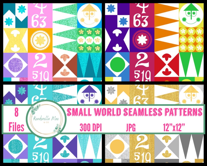 Disney Rides Pattern Small World Seamless Pattern Set | Colorful Fabric & Scrapbook (digital ...