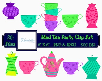 Mad Tea Party Clip Art | Hand Drawn Teacups, Teapots (Digital Download)
